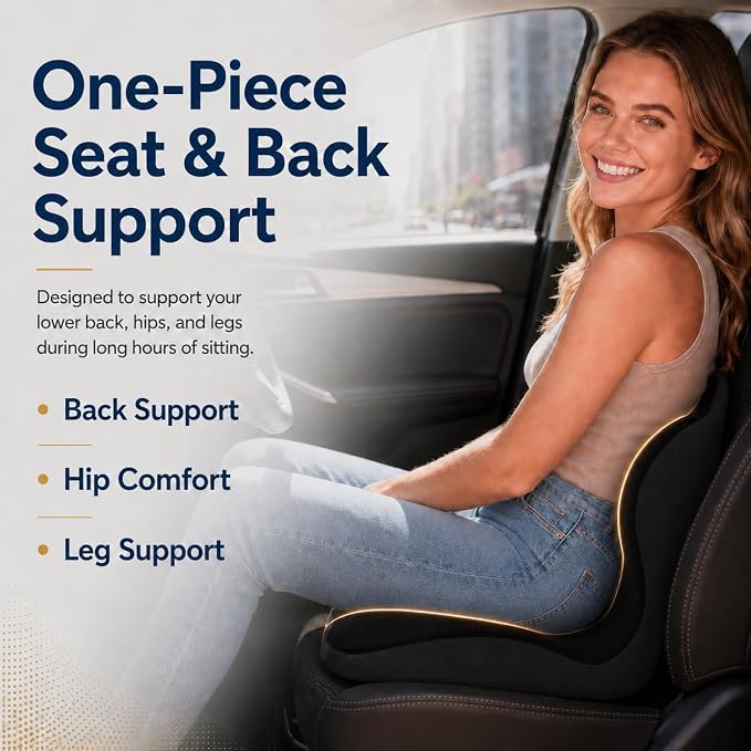 Ergonomic Car Seat Cushion with Lumbar Support, Pressure-Responsive Memory Foam, Enhanced Pelvic Stability for Pressure Relief, Ideal for Long Driving, Office & Home (Deep Black)