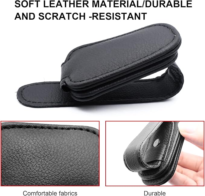 2 Pack Leather Car Visor Sunglass Holder, Magnetic Leather Glasses Eyeglass Hanger Clip for Car, Sunglass Clip Glasses Holder for Car Visor（Black） | Leather Glasses Eyeglass Hanger Clip for Car, Sunglass Clip Glasses Holder for Car Visor