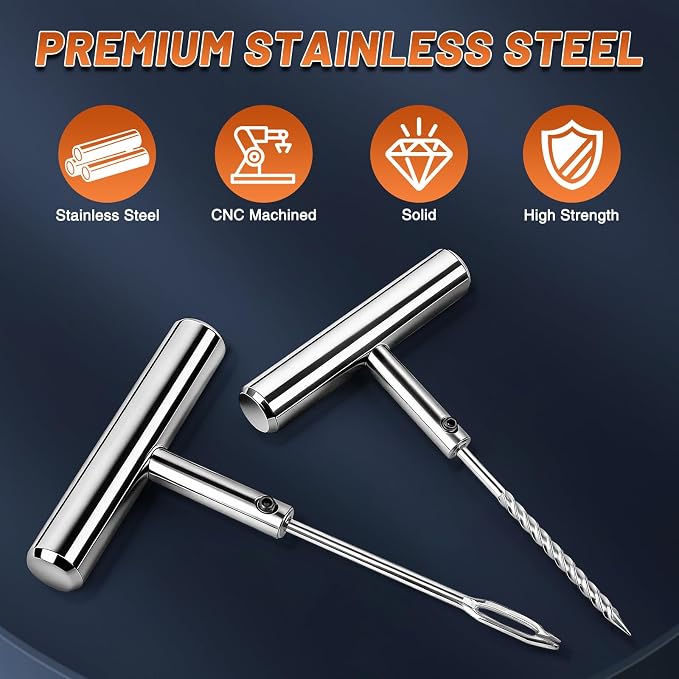 Tire Repair Puncture Tool Kit Heavy Duty Stanless Steel T-Handle Tire Repair Tool-7pcs