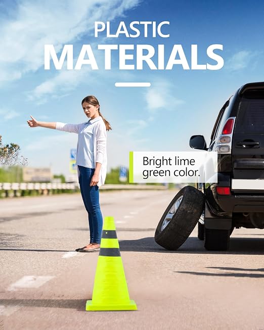 BATTIFE [4 Pack] 18 Inch Collapsible Traffic Cones, Lime Green Safety Cones, Pop-up Cones with Reflective Collar, for Driving Practice,Road Parking (Green)
