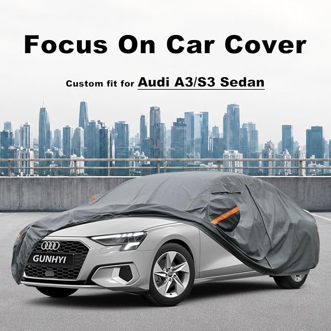 GUNHYI Premium Car Cover Custom Fit Audi A3/S3 Sedan, 16 Layers Heavy Duty Car Cover Waterproof All Weather with Zipper Door for Sun Rain Snow Dust Uv Protection