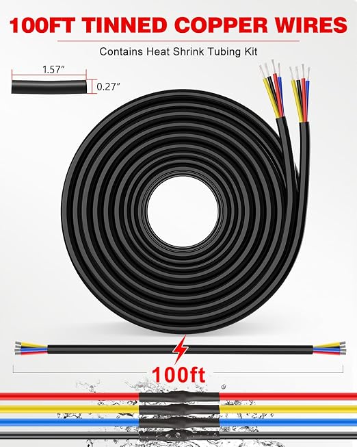 NAOEVO 16 Gauge Wire 4 Conductor Electrical Wire, 16 AWG Stranded PVC Cord, 12V Low Voltage/Tinned Copper/Flexible Cable for Automotive Wiring, Lamp Cord, Marine Cable (100FT)