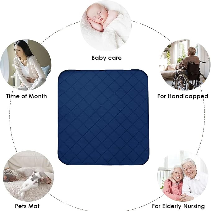RIQINXIN Waterproof Incontinence Chair Pads Washable Seat Protector Pads for Chair 21x22in Navy Blue 3pcs