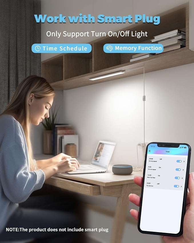 ASOKO 16Inch Under Cabinet LED Workbench Light Plug in Dimmable 6000K | ASOKO 16" Under Cabinet LED Light, Dimmable 700LM 6000K Plug in Workbench Desk Light with Memory, Kitchen Sink