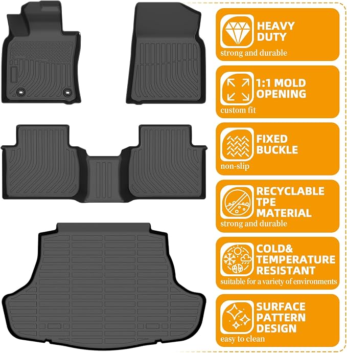 Floor Mats for Toyota Camry 2018 2019 2020 2021 2022 2023 2024(FWD ONLY) | (Non Hybrid & AWD)2022 Camry Floor Mats, 1st & 2nd Row & Cargo Liner, TPE Anti-Slip Waterproof Car Accessories