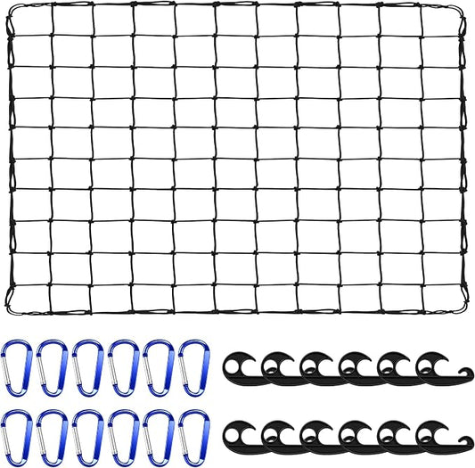 Funmit 4 x 6 Ft Cargo Net for Roof Basket and Pickup Bed, Nice Elasticity Stretches to 8 x 12 Ft with 24 Carabiners, Bungee Cargo Netting Design for Most Car Models