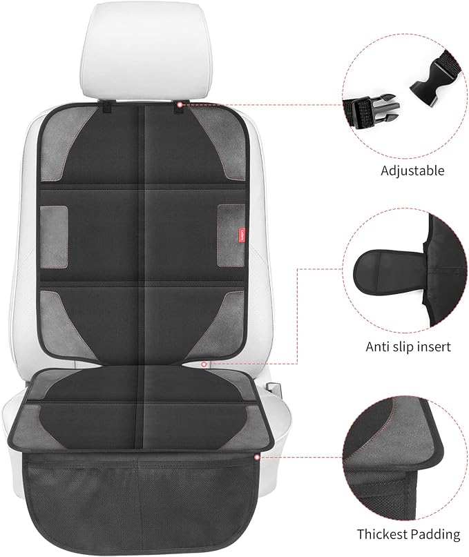 Car Seat Protector with Thickest Padding,Waterproof 600D Fabric Child Baby Seat Protector with Storage Pockets,Non-Slip Pets Cover Leather Reinforced Vehicle Seat 2 Pack