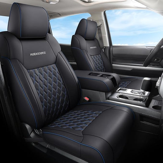 Huidasource Car Seat Covers for Dodge Ram, Front Seat Cushion Waterproof Ram Truck Custom Seat Protector Fit for 2009-2025 Ram 1500, 2010-2025 Ram 2500/3500 Crew/Mega Cab(Concave Front/Black&Blue)