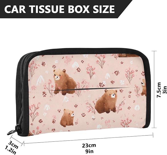 Pink Bears Cabins Plants Car Tissue Holder Durable Napkin Holder Hanging Tissue Holders Case Car Tissues Bag for Sun Visor Seat Back Universal Auto