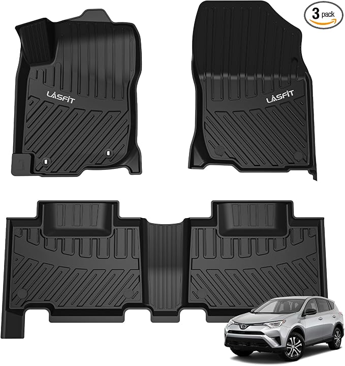 LASFIT Floor Mats for Toyota RAV4 2013-2018(Not Fit Hybrid) All Weather TPE Mats Custom Fit Floor Liner for Toyota RAV 4 LE/XLE/SE/Limited/Adventure Front and Rear 2 Row Car Mats,Black