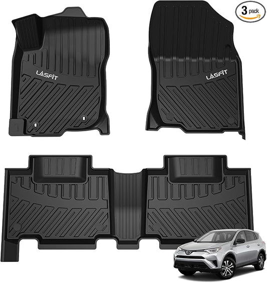 LASFIT Floor Mats for Toyota RAV4 2013-2018(Not Fit Hybrid) All Weather TPE Mats Custom Fit Floor Liner for Toyota RAV 4 LE/XLE/SE/Limited/Adventure Front and Rear 2 Row Car Mats,Black