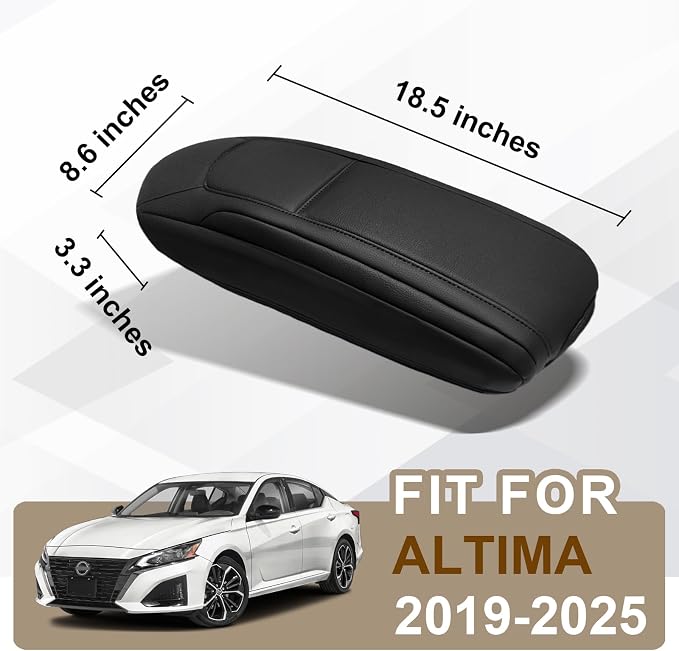 Muslogy Center Console Armrest Cover Fit for Nissan 2019-2025 Altima Accessories, Comfort Armrest Pad Console Lid Cushion Vegan Leather Regular Thick