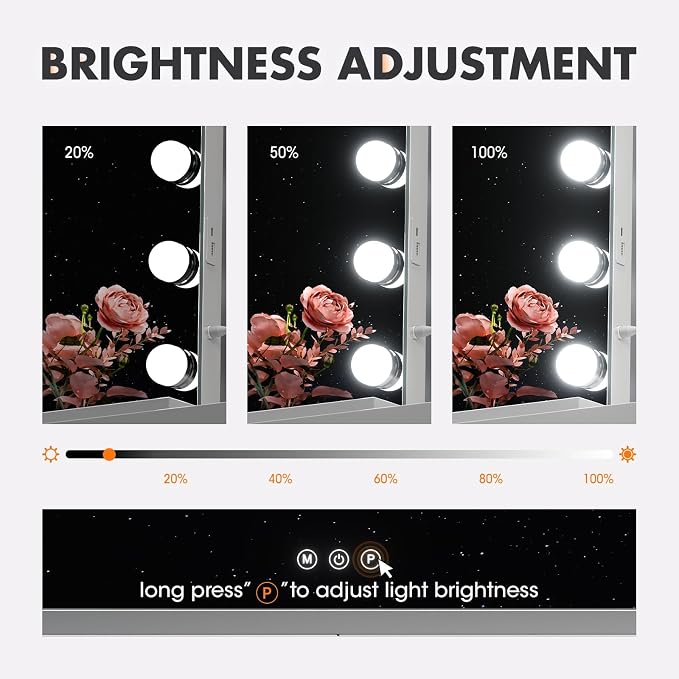 Hasipu Vanity Mirror with Lights, 24" x 20" Hollywood Mirror, Makeup Mirror with 17 Dimmable Bulbs and 10X Magnification, 3 Colors Modes, Touch Control, USB Charging Port, Type-C (Square White)