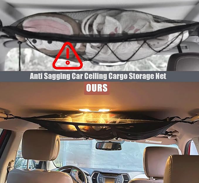 Car Ceiling Cargo Net Pocket 31"x21" Double-Layer Roof Storage for SUV Van | Heavy-duty nylon 31"x21" double-layer ceiling net, fits 4-handle SUVs & vans, holds gear for camping, road trips & van life
