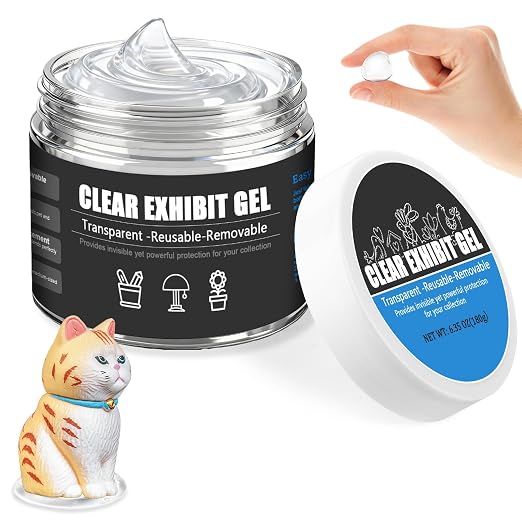 6.35 Oz Clear Exhibit Gel for Museum, Removable Museum Putty Wax for Protecting Vase and Collections from Falling&Vibration, Reusable & No Residue, Suitable for Glass, Ceramic and Action Figures