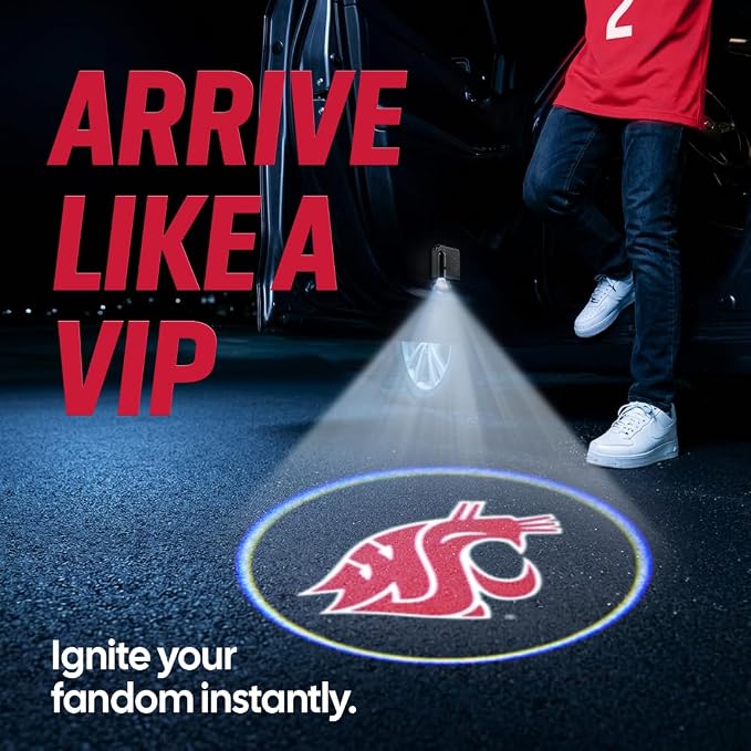 Sporticulture American Football Washington State Cougars Car Door Lights Logo Shadow Display - Officially Licensed NCAA Car Accessories - Show Your Team Pride - Battery Powered, Universal Fit