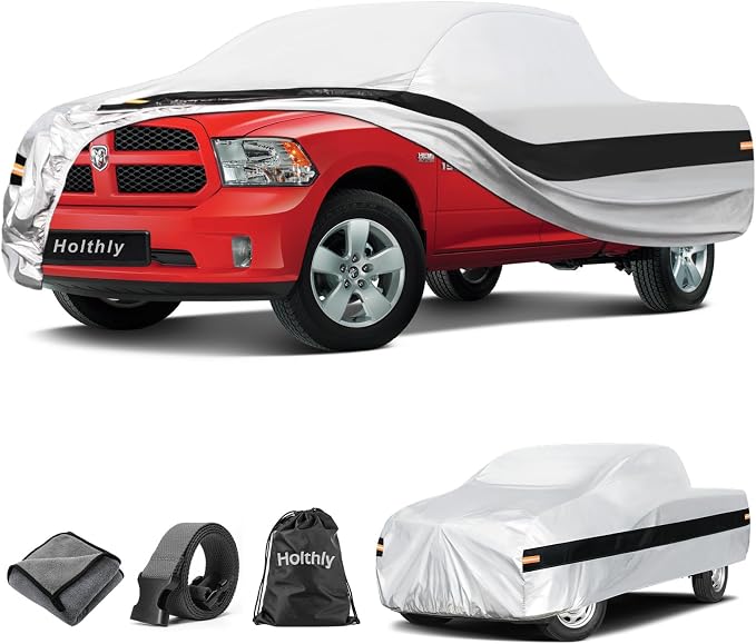 10 Layers Truck Cover Waterproof All Weather Custom Fit for Ford/Ram/Chevrolet Regular Cab Short Bed, Outdoor Full Exterior Pickup Car Cover for Automobiles Sun Rain Snow Ice Protection.Sliver