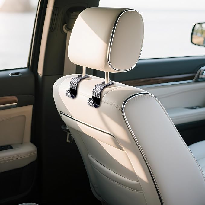 4 Packs Car Purse Hook, Bling Seat Headrest Bag Holder Hanger for Car, Easy Install Car Organizer Accessories Gift for Women (Silvery)