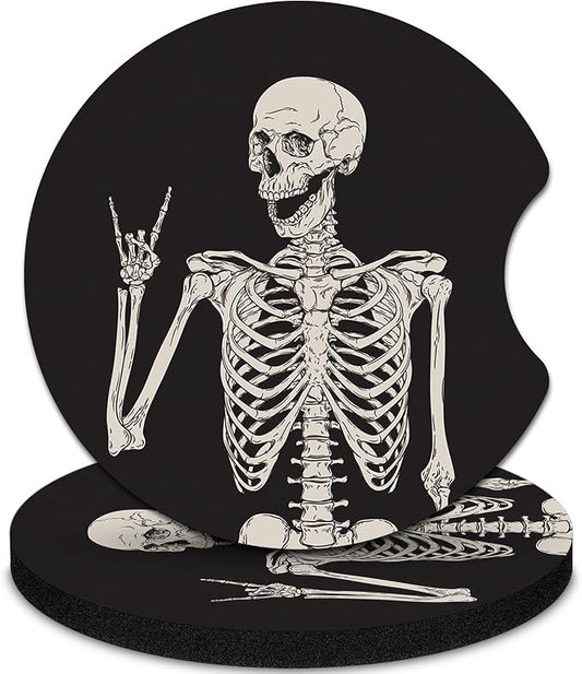 2 Pack Car Coasters，2.75-inch Neoprene Non-Slip Cup Holder Coasters for Car，Cute Car Interior Accessories for Men and Women，Skeleton