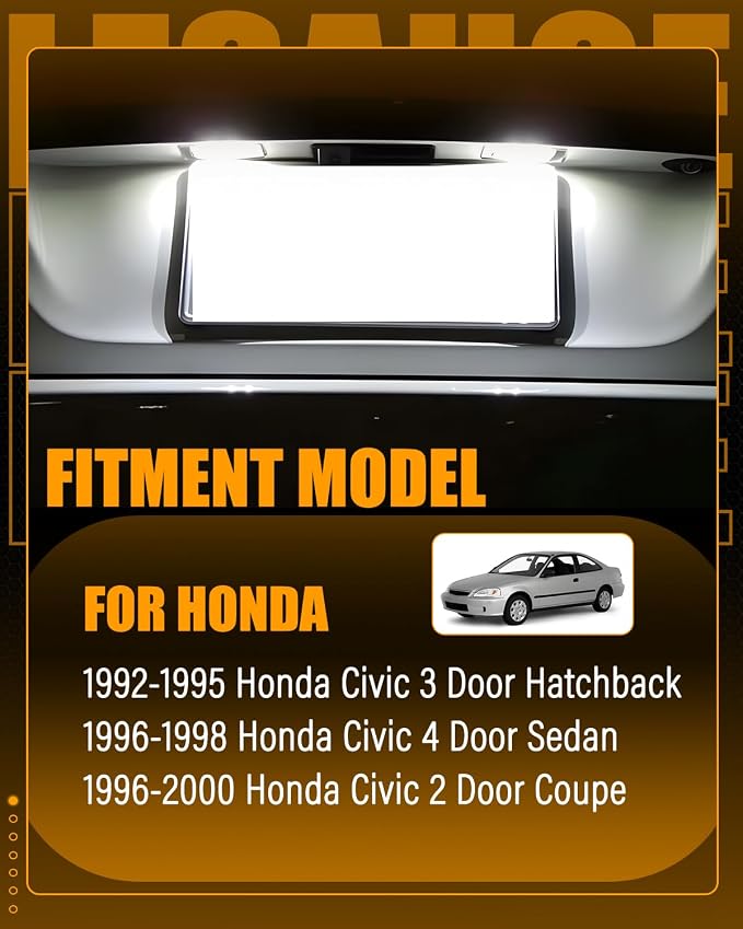 LESAUCE LED License Plate Light for 1992-1995 Honda Civic Hatchback, for 1996-1998 Civic Sedan, for 1996-2000 Civic Coupe, 6000K White, IP68 Waterprooof, Pack of 2