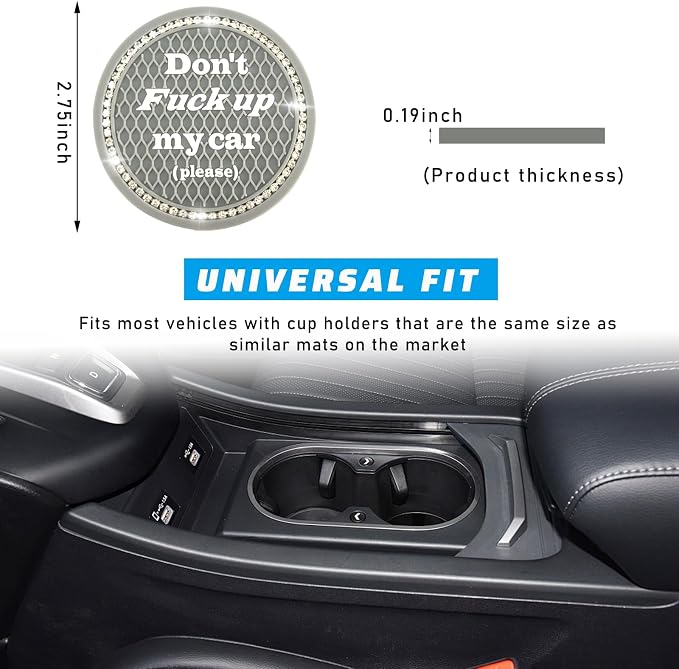 4 PCS Bling Car Cup Coaster, 2.75 Inch Anti-Slip Cup Holder Insert Coasters, Universal Crystal Rhinestone Auto Drink Car Cup Mat, Interior Car Accessories for Women Girls (Gray)