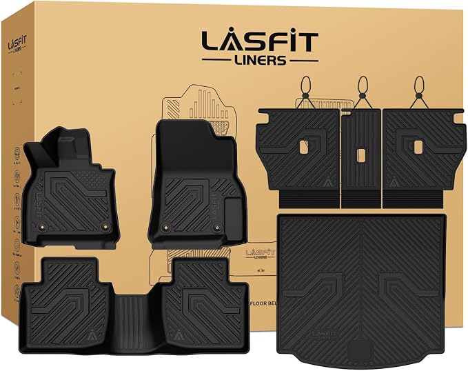 LASFIT Floor Mats & Backrest Mats & Trunk Mat for Mazda CX-5 2026 All Weather TPE Custom Fit Floor Liners Car Mats Accessories, Include 1st & 2nd Row & Seatback & Cargo Mats, Black