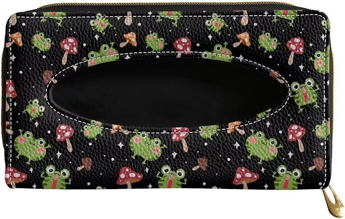 Frog Mushroom Leather Tissue Holder Car Mask Holder PU Leather Car Standard Tissue Holder Durable Visor Tissue Holder Car Visor Accessories Universal Fit Most Cars