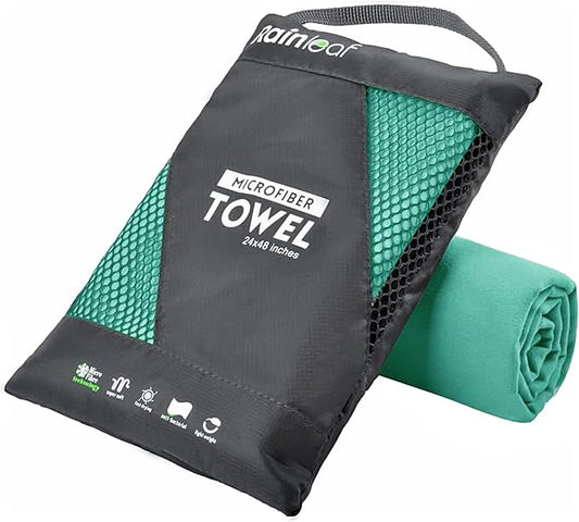 Rainleaf Microfiber Towel Quick Dry Camping & Travel & Gym Towel. Compact | Super Absorbent, Lightweight, Fast Drying. Suitable for Beach, Bath, Backpacking, Hiking, Swim.