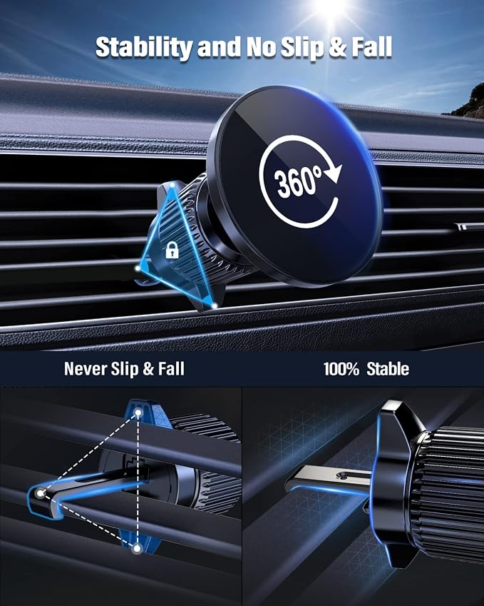 Magnetic Car Mount Charger 15W Magnetic Wireless Car Charger for iPhone 17 Accessories Magnetic Phone Holder for Car 3 in 1 Magnetic Car Mount for iPhone17Pro/16/15/14/13/12 Series Gifts for Men Women | N52 Strong Magnets, 360° Rotation, Dashboard & Ve...