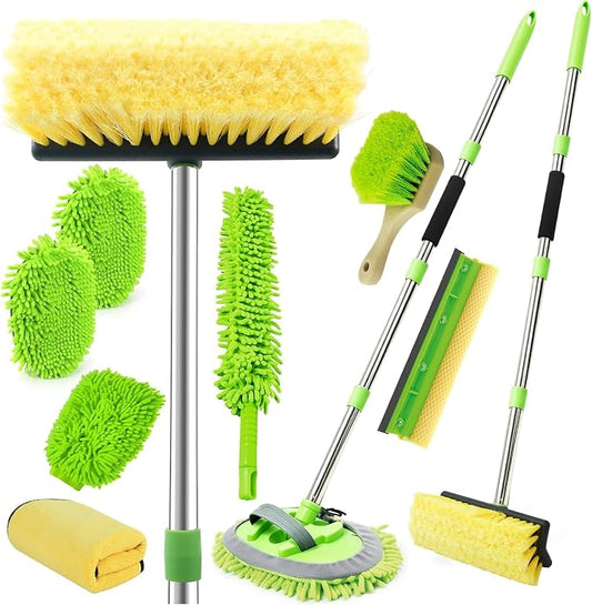 62" Car Wash Brush with Long Handle, Chenille Microfiber Car Wash Mop Mitt, Wheel Brush, Windshield Window Squeegee, Microfiber Towel, Gloves, Car Cleaning Brush Kit Supplies for Car,Truck,SUV,RV,Boat
