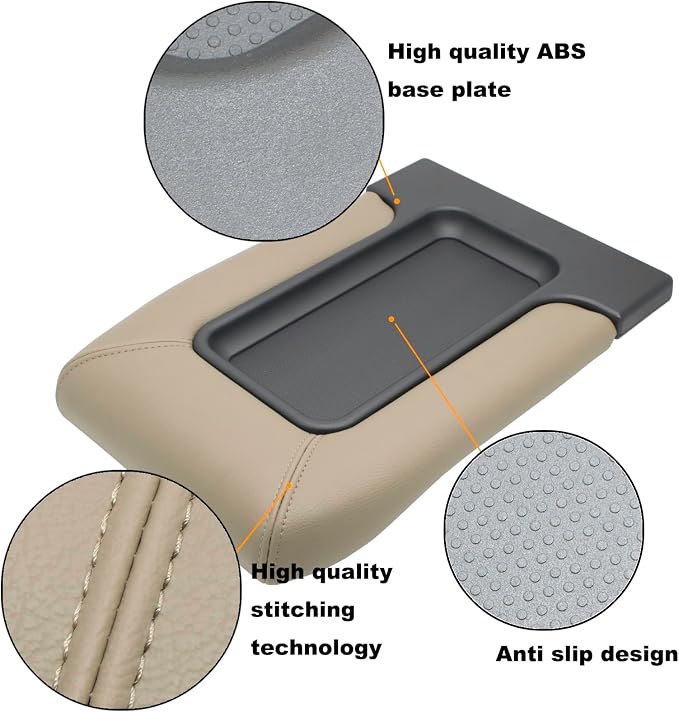 NHILES Center Console Lid Compatible with 1999-2007 Silverado Sierra | Fits 1999-2007 Avalanche Suburban Yukon Tahoe, Replaces OEM 19127364 19127365 19127366, Leather Cover, Beige