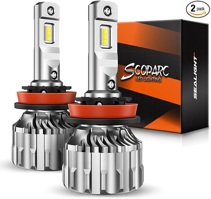 SEALIGHT H11 Driving Bulbs, 46000LM Super Bright Bulbs with 15000RPM Cooling Fan, 6000K Cool White H11 Fog Lights, Plug-N-Play, Pack of 2