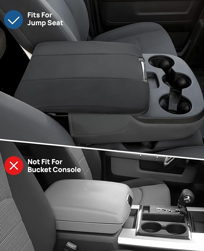 JOYTUTUS Center Console Cover Compatible with 2013-2018 Ram 1500 & 2013-2026 Ram 2500/3500/1500 Classic Model Jump Seat Console, Neoprene Arm Rest Armrest Cover for Car, Middle Console Cover Lid