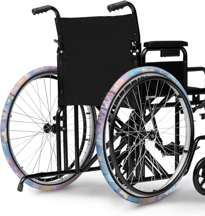 Cartoon Stars Moon Wheelchair Wheel Covers Non-Slip Wheelchair Accessories Tyre Covers to Protect Floors Carpets Fits 24" Wheels Set of 2 Pairs