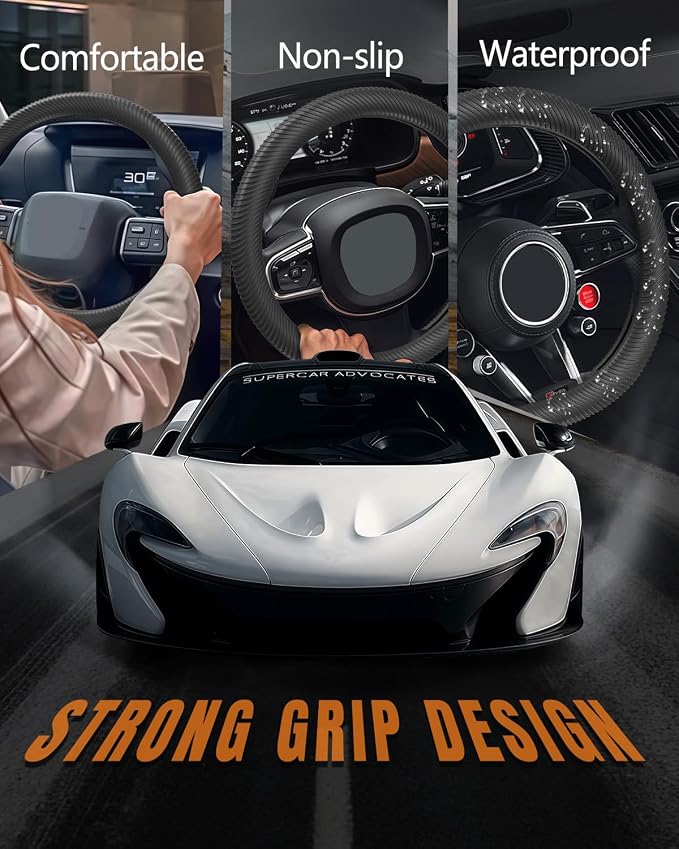 WOCOCN Car Steering Wheel Cover, Thin Anti-Skid Silicone Steering Wheel Cover for Men & Women, Universal Automotive Interior Accessories for Most Cars (Black)