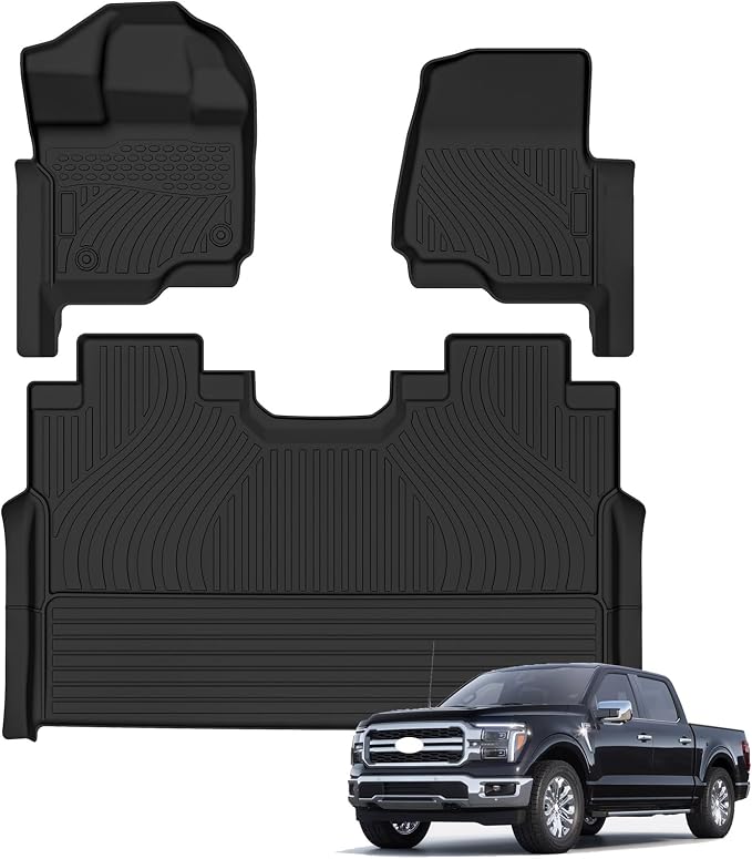 AUXKO All Weather Floor Mats for Ford F150 Supercrew 2015-2026 & Ford F-150 Lightning 2022-2026(Rear w/o Fold Flat Storage) TPE Liners Accessories All Season Guard Odorless Anti-Slip Mat