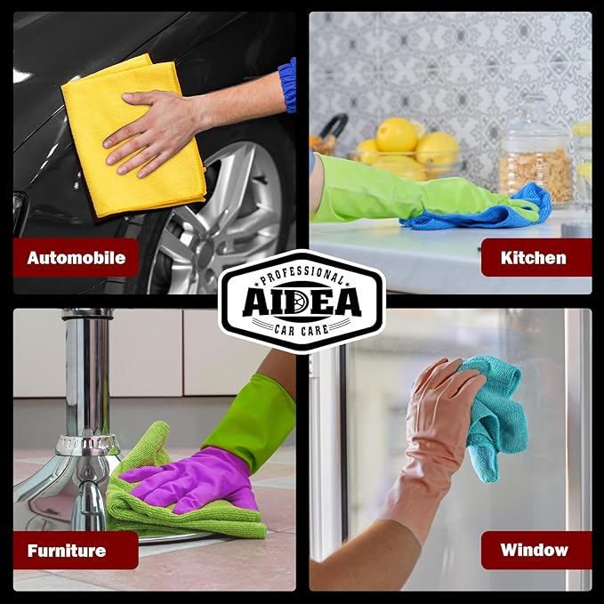 AIDEA Microfiber Cleaning Cloth-50PK, Microfiber Towels for Cars, 12×12" | Premium Wash Cloths, Dusting Cloth Cleaning Rags, Absorbent Towels for SUVs, House, Kitchen, Window, Cleaning Supplies