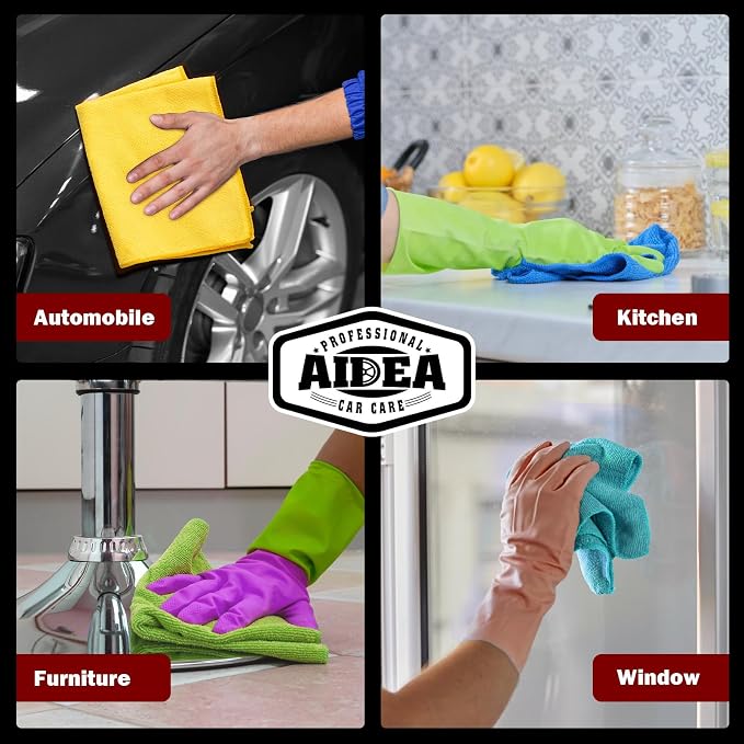 AIDEA Microfiber Cleaning Cloth-150PK, Microfiber Towels for Cars, 12"×12" | Premium All Purpose Car Cloth, Lint Free Rags, Absorbent Towels for SUVs, House, Kitchen, Window, Car Cleaning Wipes
