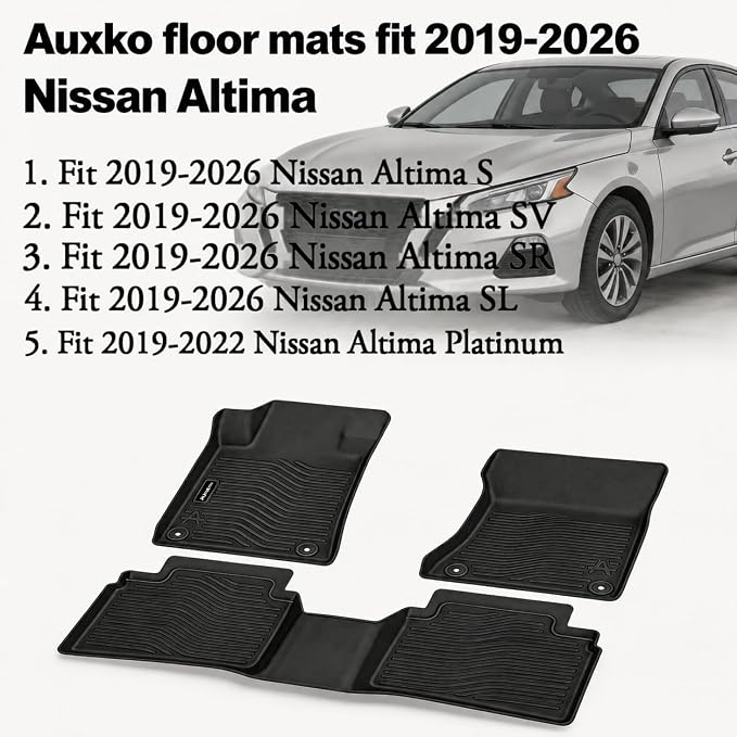 All Weather Floor Mat Fit for Nissan Altima 2019-2025 2026 S/SV/SR/SL/Platinum All Model TPE Liners Altima Accessories All Season Guard Odorless Anti-Slip Liner Black