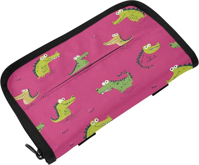 Car Visor Tissue Holder Mask Holder for Car, Car Tissue Box Sun Visor Napkin Holder Car Visor Accessories Adjustable Straps Reusable Durable Easy to Install Pink Funny Crocodiles