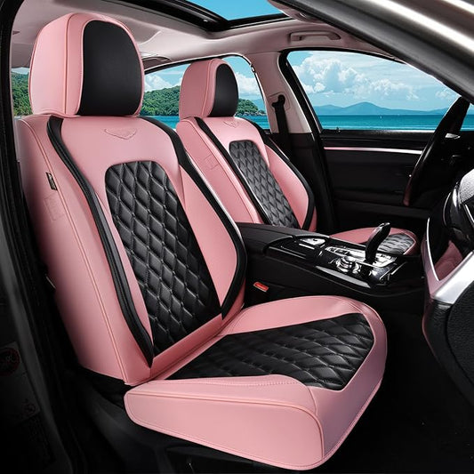 Coverado Universal Car Seat Covers Full Set, Stylish Waterproof Faux Leather Front & Rear Seat Protectors for Sedan SUV Truck, Luxury Fashion Interior – PinkBlack