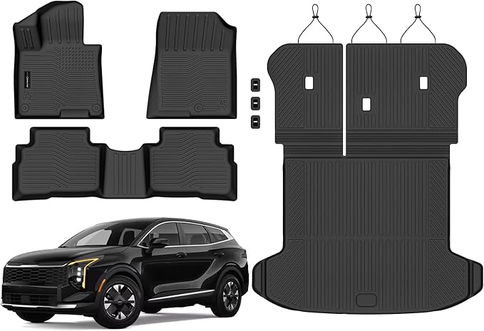 Auxko All Weather Floor Mats Cargo Mat with Backrest Mat for 2026-2023 Kia Sportage Hybrid Only All Season TPE Accessories Odorless Anti-Slip Floor Liners Trunk Tray with Back Seat Protector