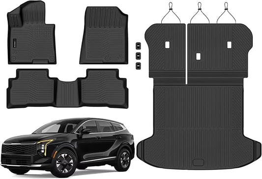 Auxko All Weather Floor Mats Cargo Mat with Backrest Mat for 2026-2023 Kia Sportage Hybrid Only All Season TPE Accessories Odorless Anti-Slip Floor Liners Trunk Tray with Back Seat Protector
