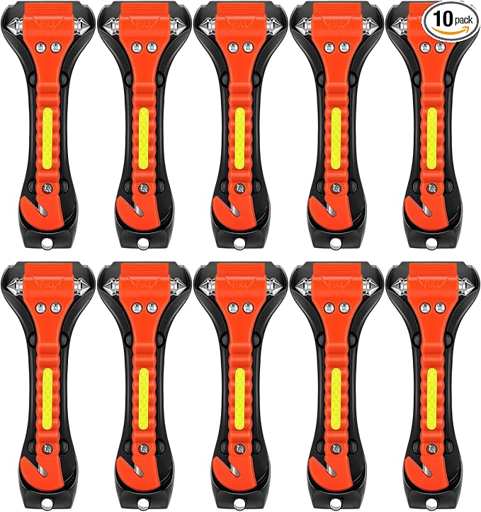 Car Safety Hammer 10 Pack, Car Emergency Escape Tool Car Window Glass Breaker and Seat Belt Cutter with Light Reflective Tape for Family Rescue, Life Saving Survival Kit
