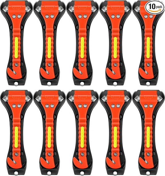 Car Safety Hammer 10 Pack, Car Emergency Escape Tool Car Window Glass Breaker and Seat Belt Cutter with Light Reflective Tape for Family Rescue, Life Saving Survival Kit