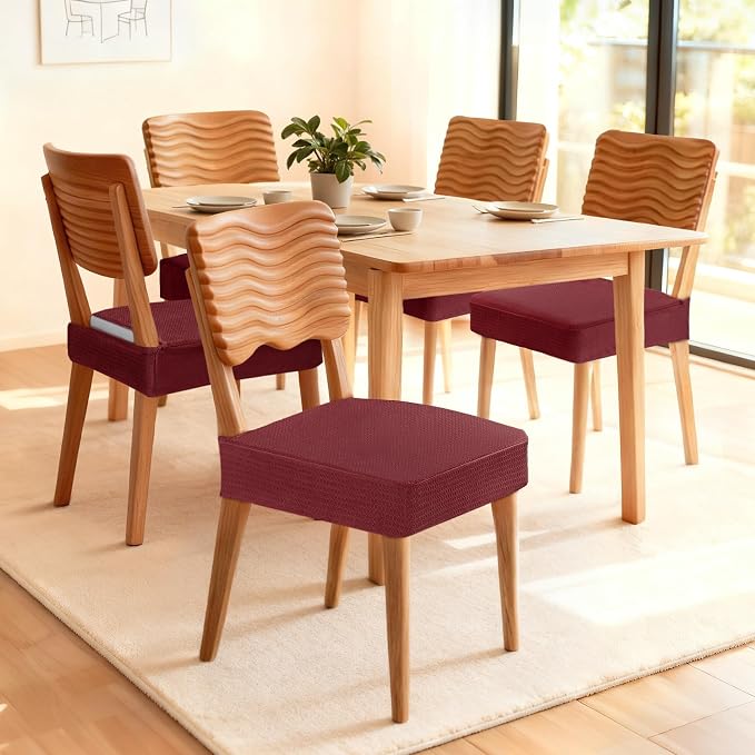 Songrey Waterproof Chair Covers for Dining Chairs, Set of 4, Wine Red | No Rear Seat Covers for Dining Room , Chair Protector Slipcover, Stretch Removable Washable