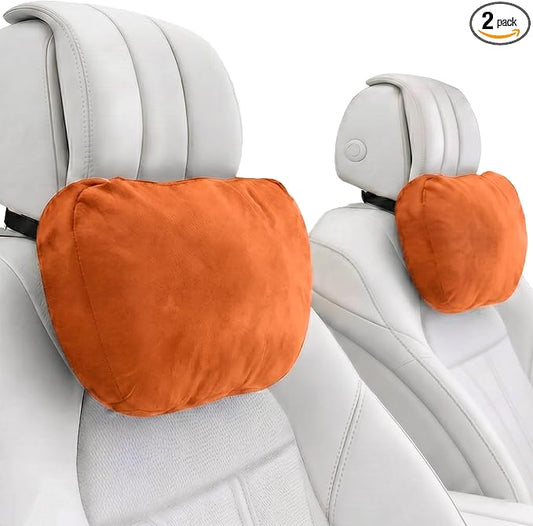 2PCS Car Pillow for Car Neck Pillow for Driving Seat Neck Support Soft Cushion Back Support Head-Rests for Vehicle Sleeping with Elastic Adjustment Strap (Orange, Head)