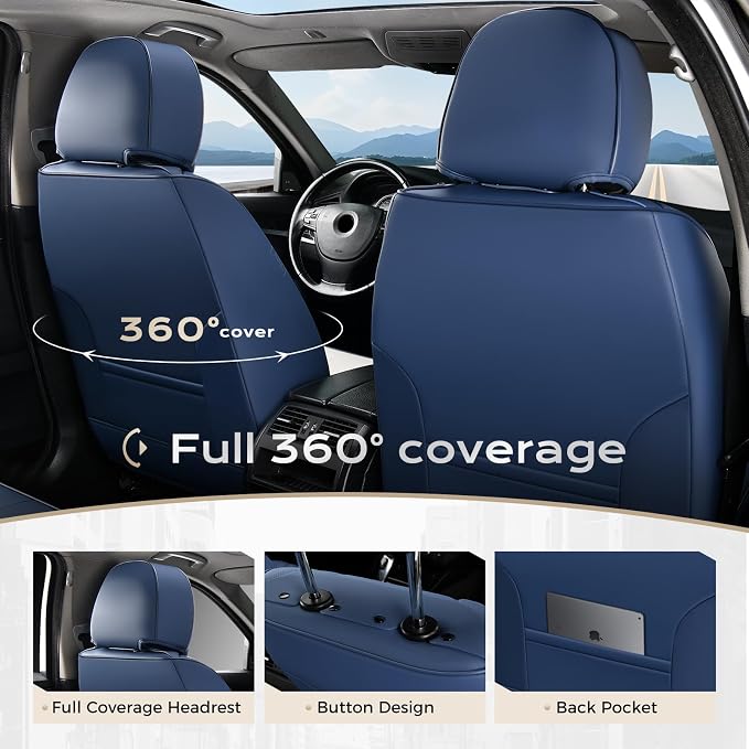 Coverado Car Seat Covers, Seat Covers for Cars, Waterproof Leather Auto Seat Protectors, Leather Car Seat Cushion, Car Interiors Accessories Universal Fit for Most Cars
