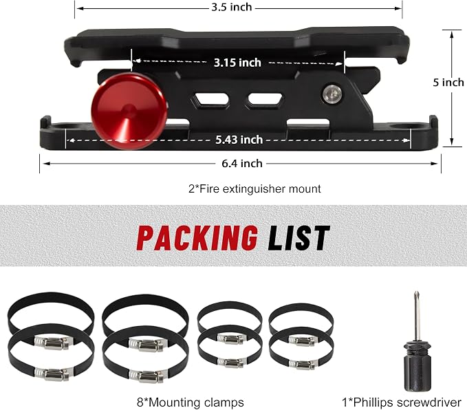 ZHILXN Quick Release Fire Extinguisher Mount with 8 Clamps for Tractor 2PCS | Corrosion-Resistant, Fire Extinguisher Holder Bracket Compatible with Jeep Wrangler JT/TJ/JL/JKU, UTV, RZR, Can-Am X3 Yamaha