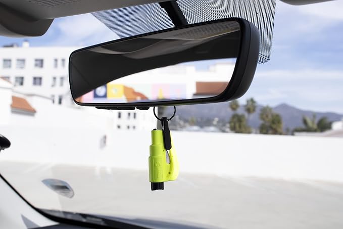 resqme The Original Emergency Keychain Car Escape Tool, 2-in-1 Seatbelt Cutter and Window Breaker, Made in USA, Family Pack of 3, Red, Blue, Yellow - Compact Emergency Hammer